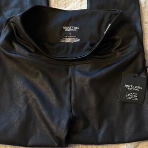 Simply Vera Vera Wang Shiny Black Faux Leather Comfort Waist Leggings Size Small
